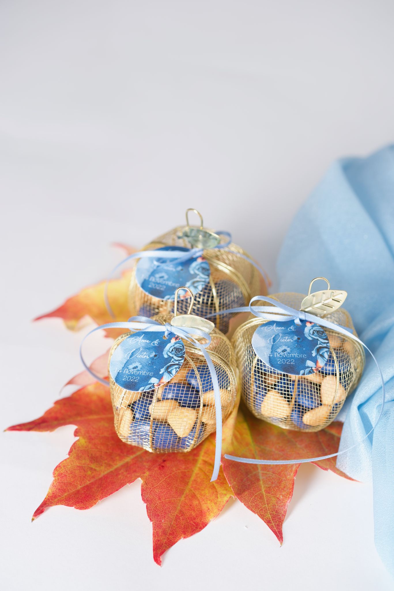 Papeterie mariage orange and blue dragees 